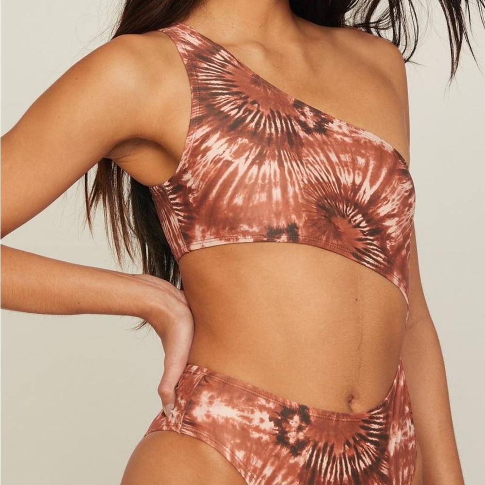 Nasty Gal Brown Tie-Dye One Shoulder One Piece